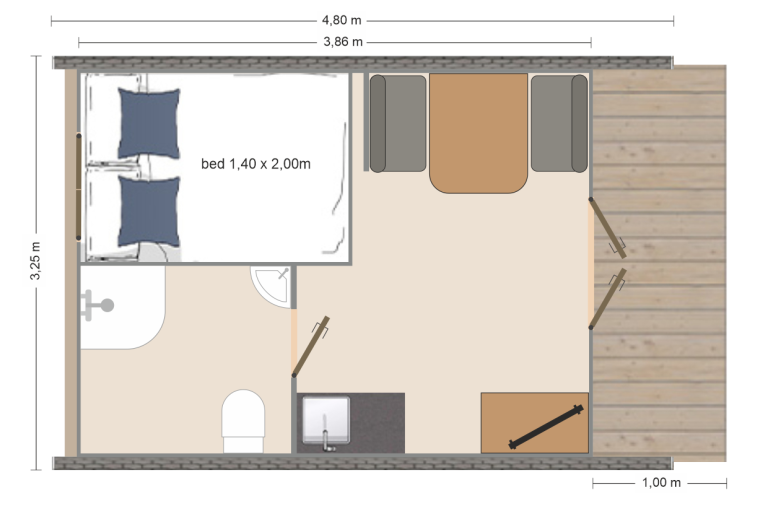 Campingpod plattegrond huisje